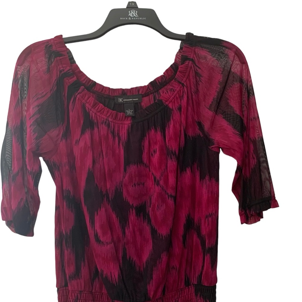 INC International Concepts Purple/Black Off The Shoulder Women’s Blouse